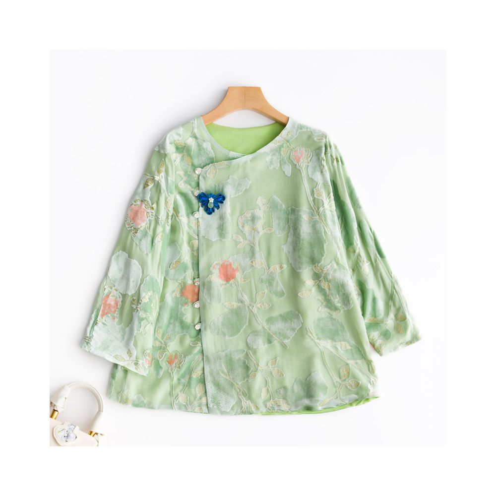 Zhendian Baby PCY697 Chinese style velvet cheongsam top with slanted placket retro artistic Chinese women s clothing spring summer autumn image 1