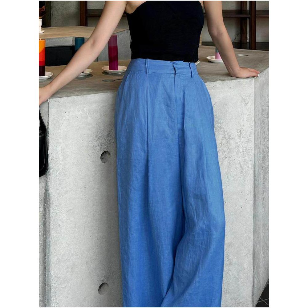 Clearing the warehouse and picking up leaks Cow X cargo lazy style loose hanging feeling blue high end feeling Tencel linen wide leg pants for women image 2