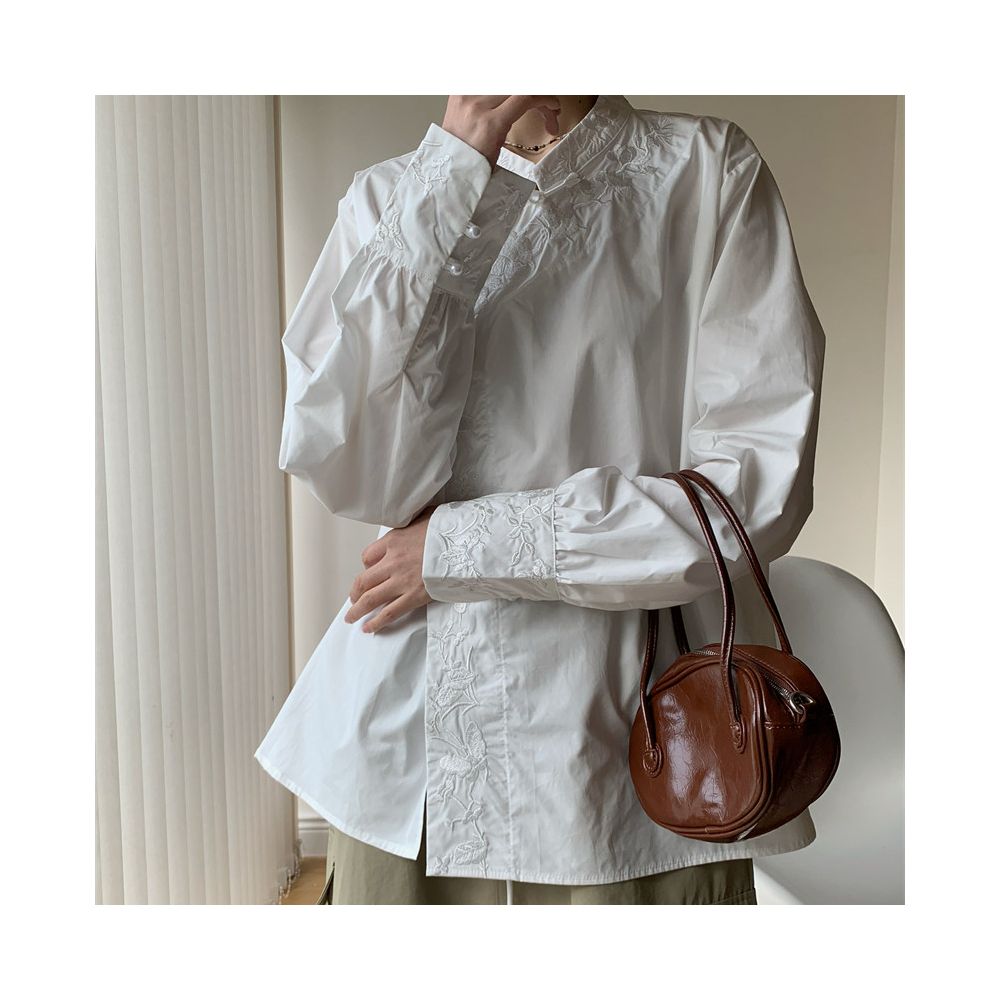 Ao Kiss 2026 Spring New Chinese style stand up collar button heavy embroidery flower shirt Chinese style high end pearl button top image 3