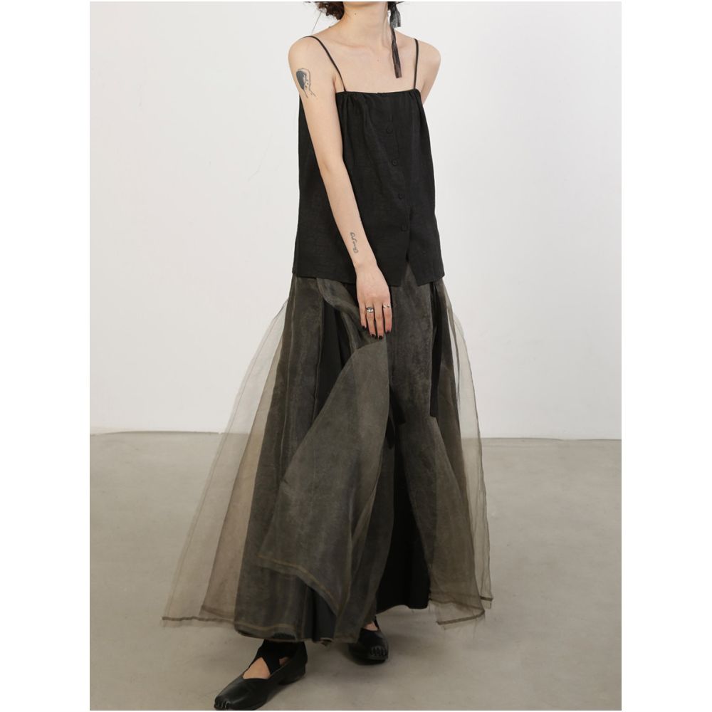 Luobian Heavy Industry Limited Edition Split yarn skirt half body skirt spliced mid length versatile slimming summer retro mesh image 1