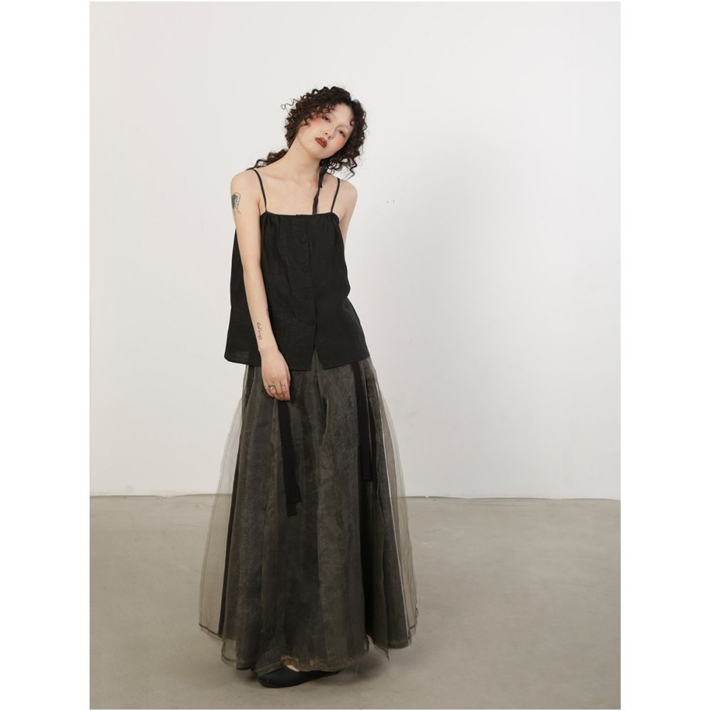 Luobian Heavy Industry Limited Edition Split yarn skirt half body skirt spliced mid length versatile slimming summer retro mesh image 3