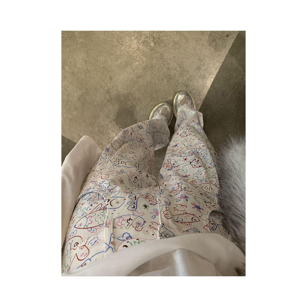 Gao Ding 25ps autumn and winter sweet cool small fragrance relaxed straight leg wide leg pants with fish graffiti print denim pants image 3