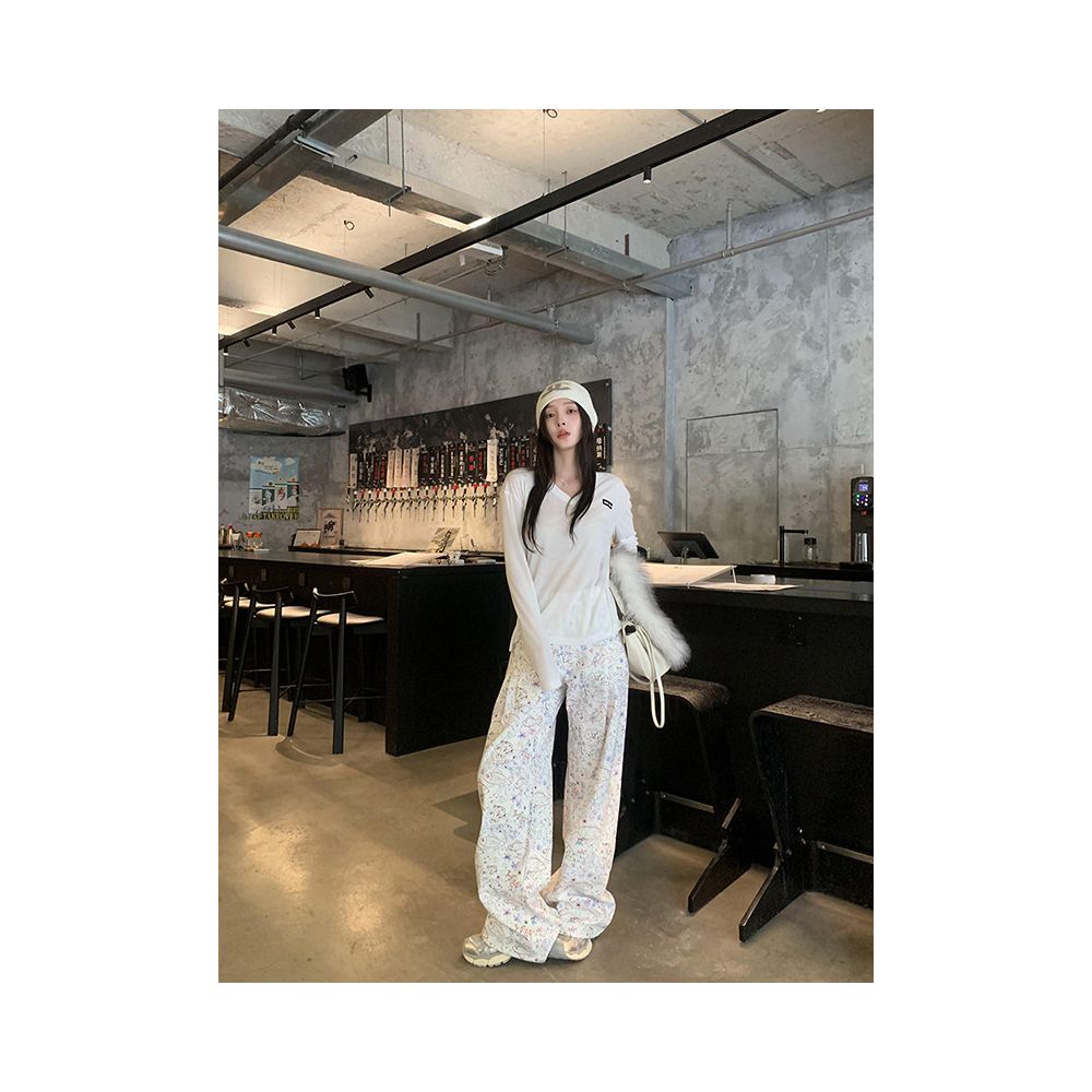 Gao Ding 25ps autumn and winter sweet cool small fragrance relaxed straight leg wide leg pants with fish graffiti print denim pants image 4