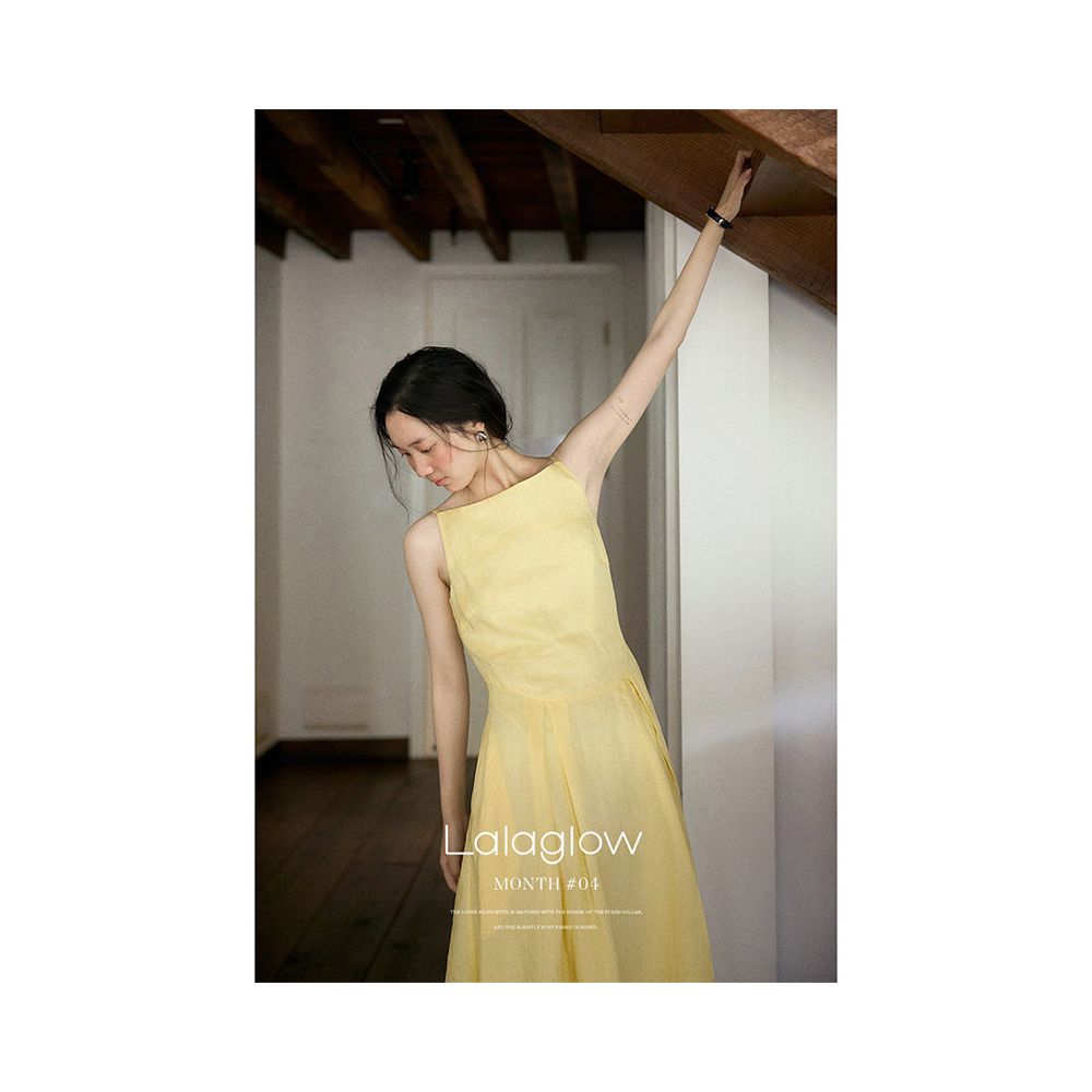 Lalaglow in stock breathable French style waist slimming dress with full ramie between breaths long skirt for women image 3
