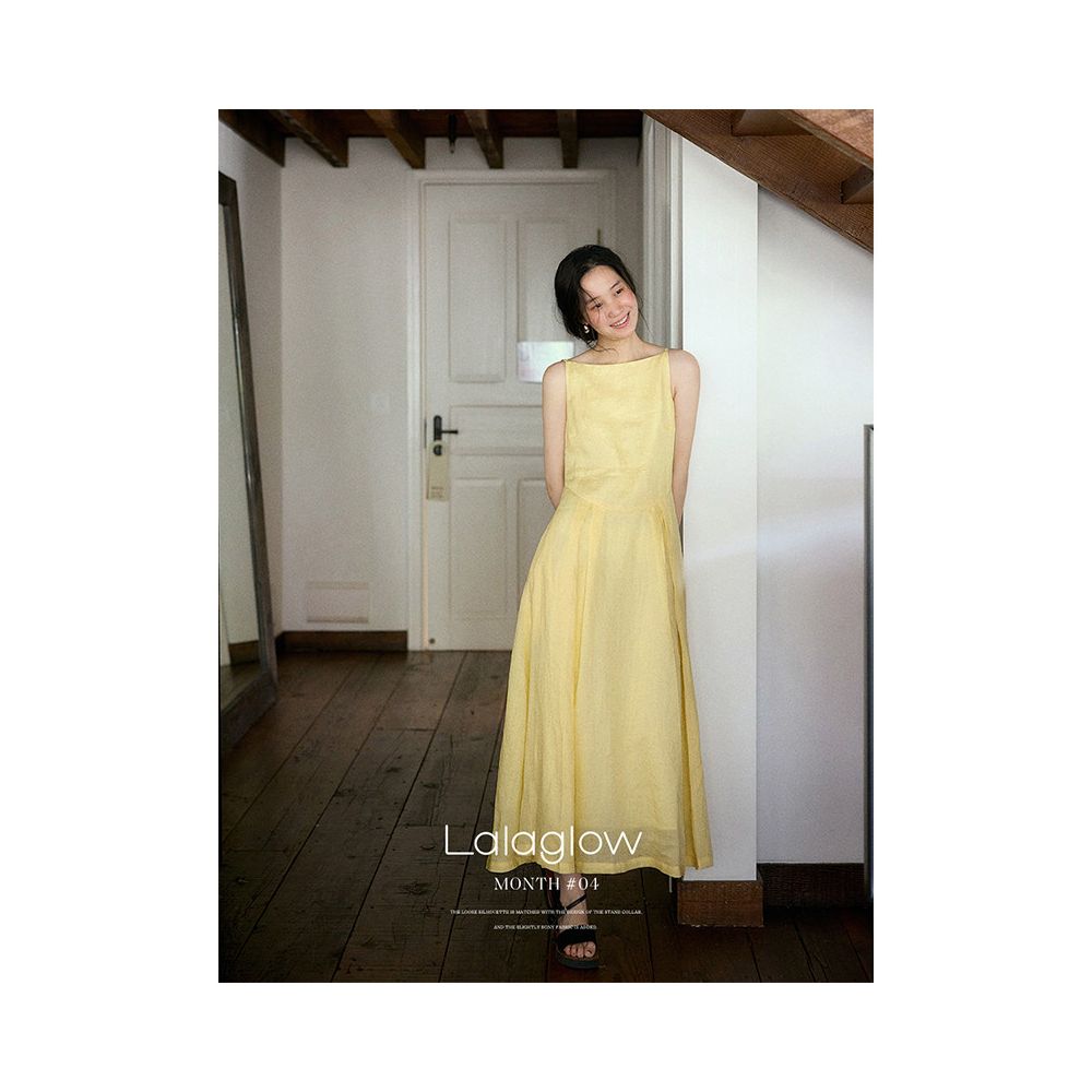 Lalaglow in stock breathable French style waist slimming dress with full ramie between breaths long skirt for women image 4