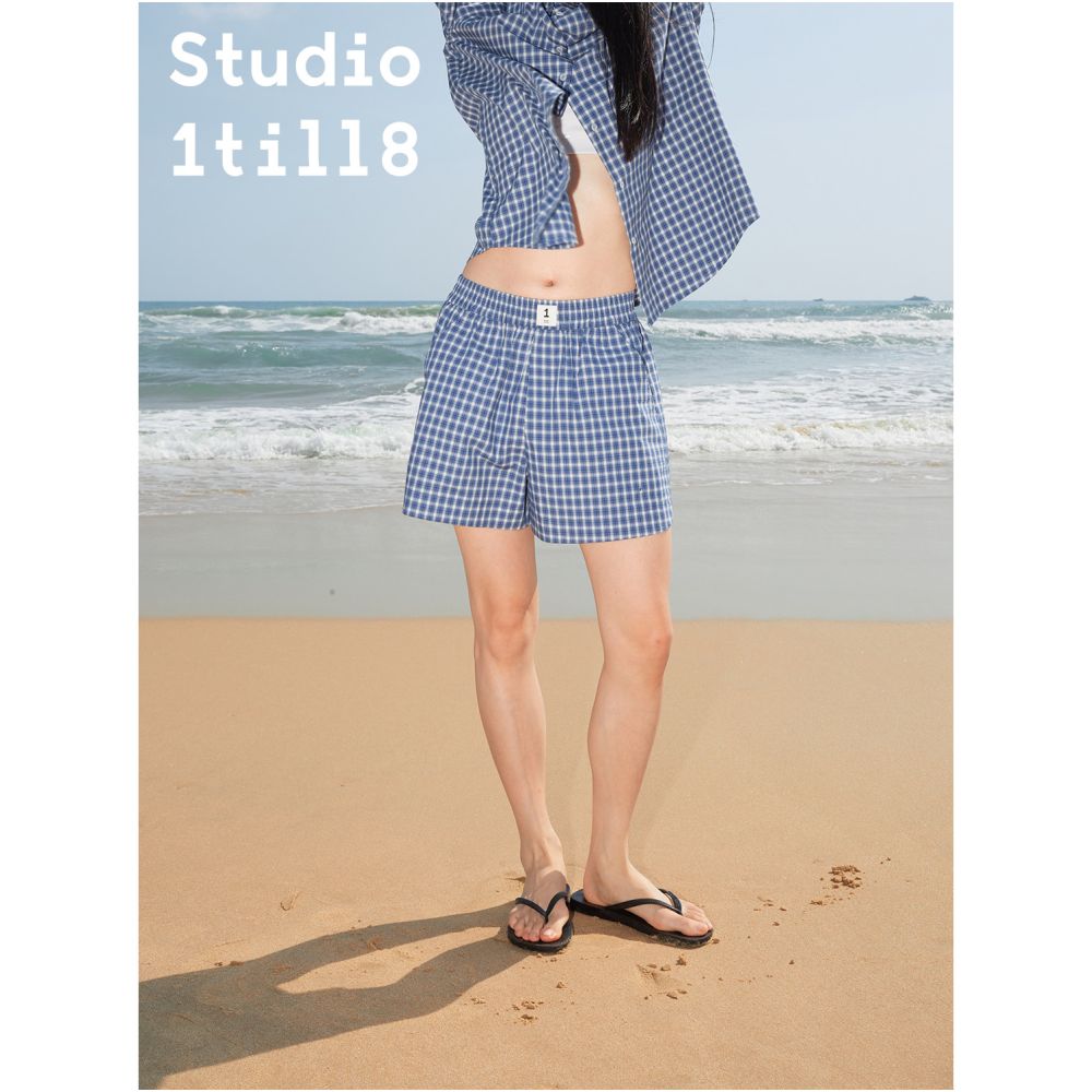 Studio1till8 raglan sleeves lazy neutral style striped shirt elastic waist casual shorts set image 2