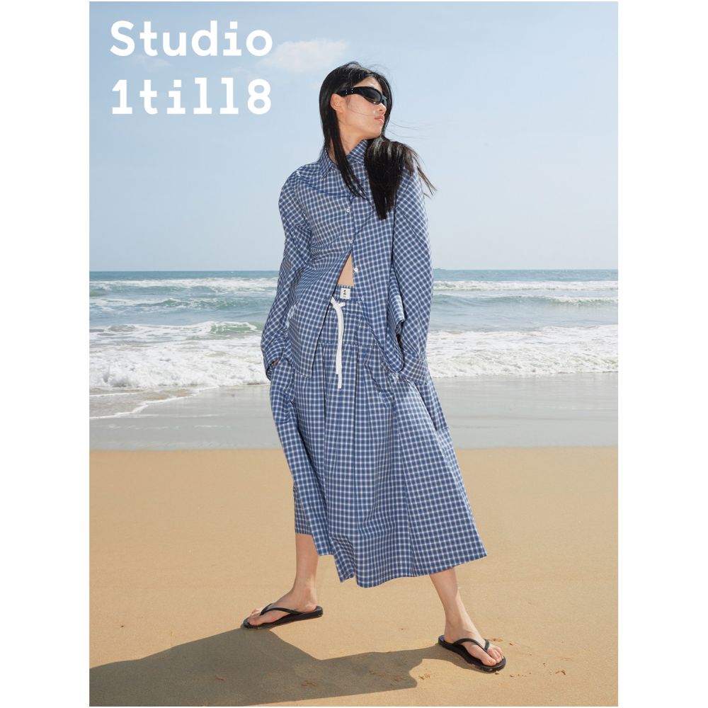 Studio1till8 raglan sleeves lazy neutral style striped shirt elastic waist casual shorts set image 4