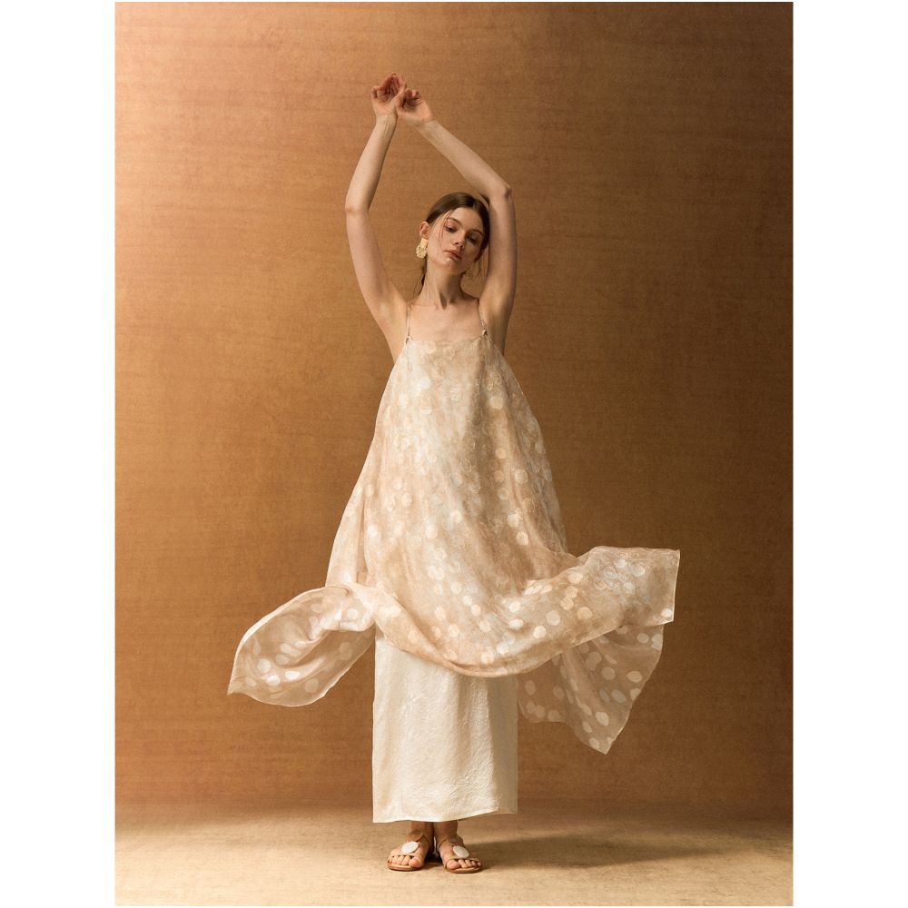 Nian Twelve Oriental Zhaoming Cutting Flower Acetic Acid Double layer Opening Slips Skirt New Chinese Style Dress image 0