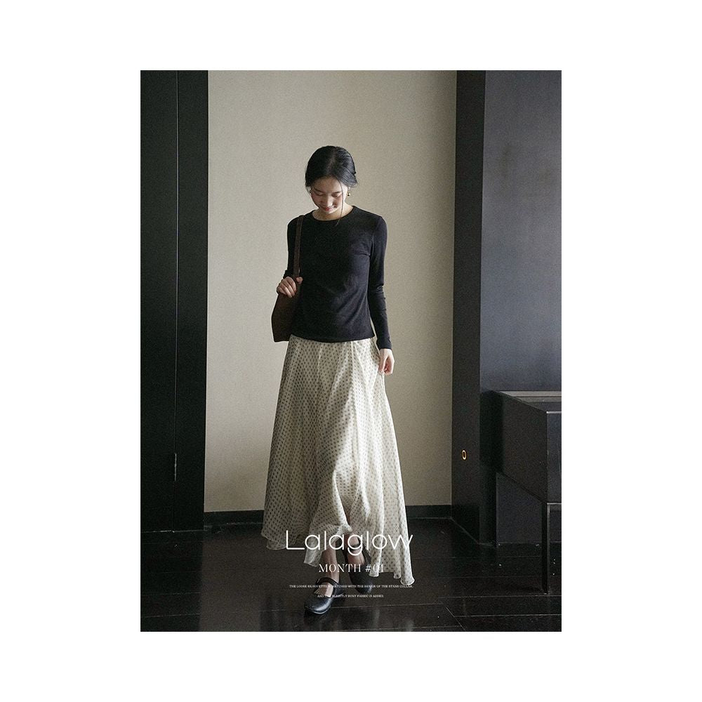 Lalaglow in the rain Paris French temperament irregular drape print skirt slimming long skirt for women early spring image 3