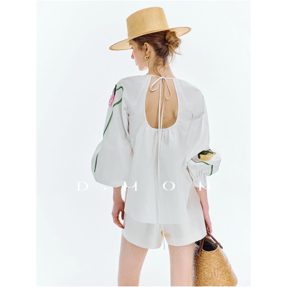 DMON Heavy duty handmade custom decal fashionable vacation cotton shirt in the realm of blooming flowers image 2