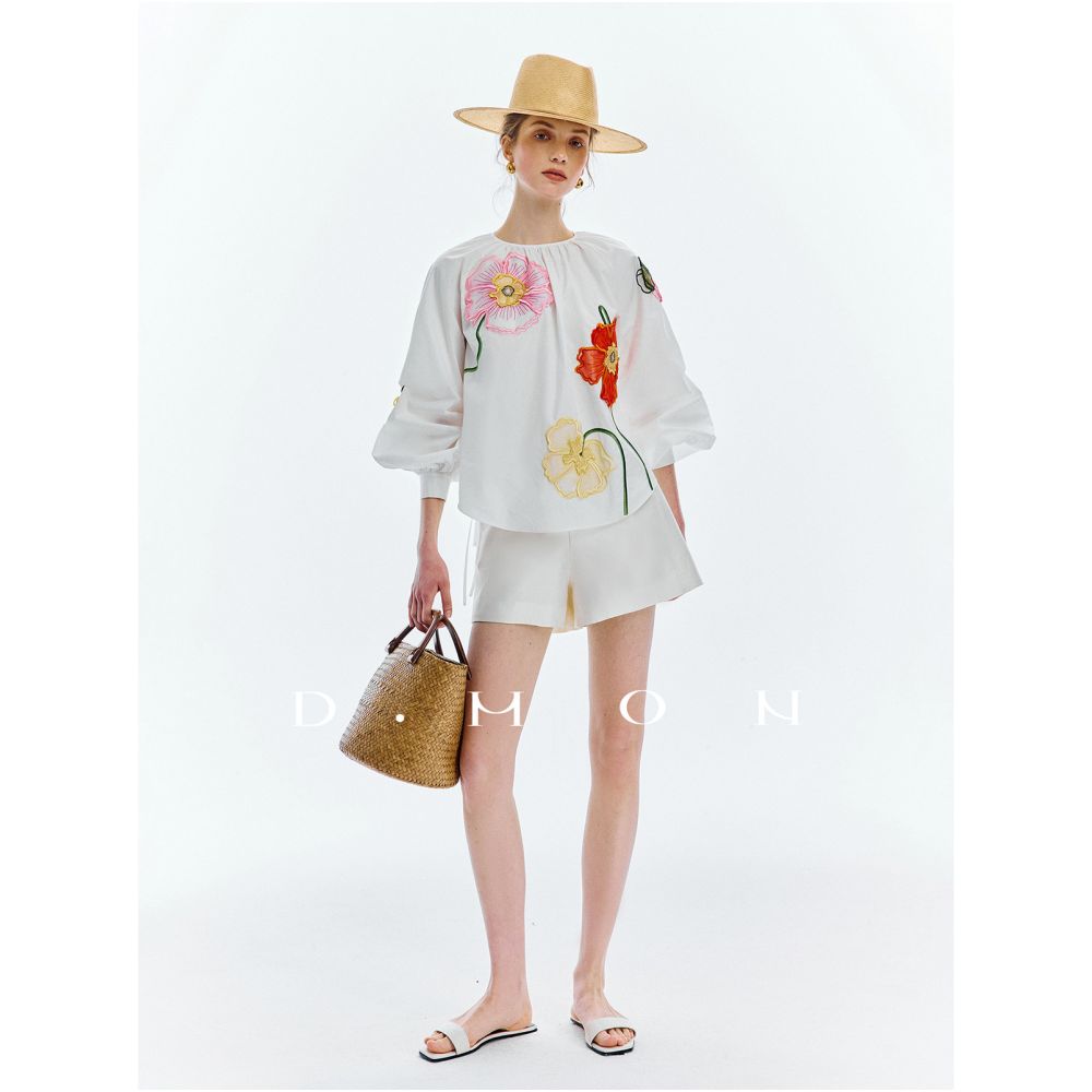 DMON Heavy duty handmade custom decal fashionable vacation cotton shirt in the realm of blooming flowers image 5