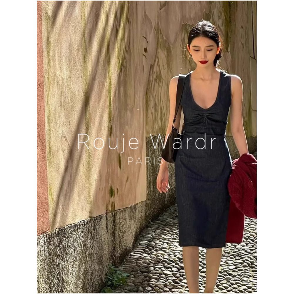 Rouje Wardr French Retro Chanel Style Denim Dress for Women Summer High End Vest Dress with Slim Waist image 0