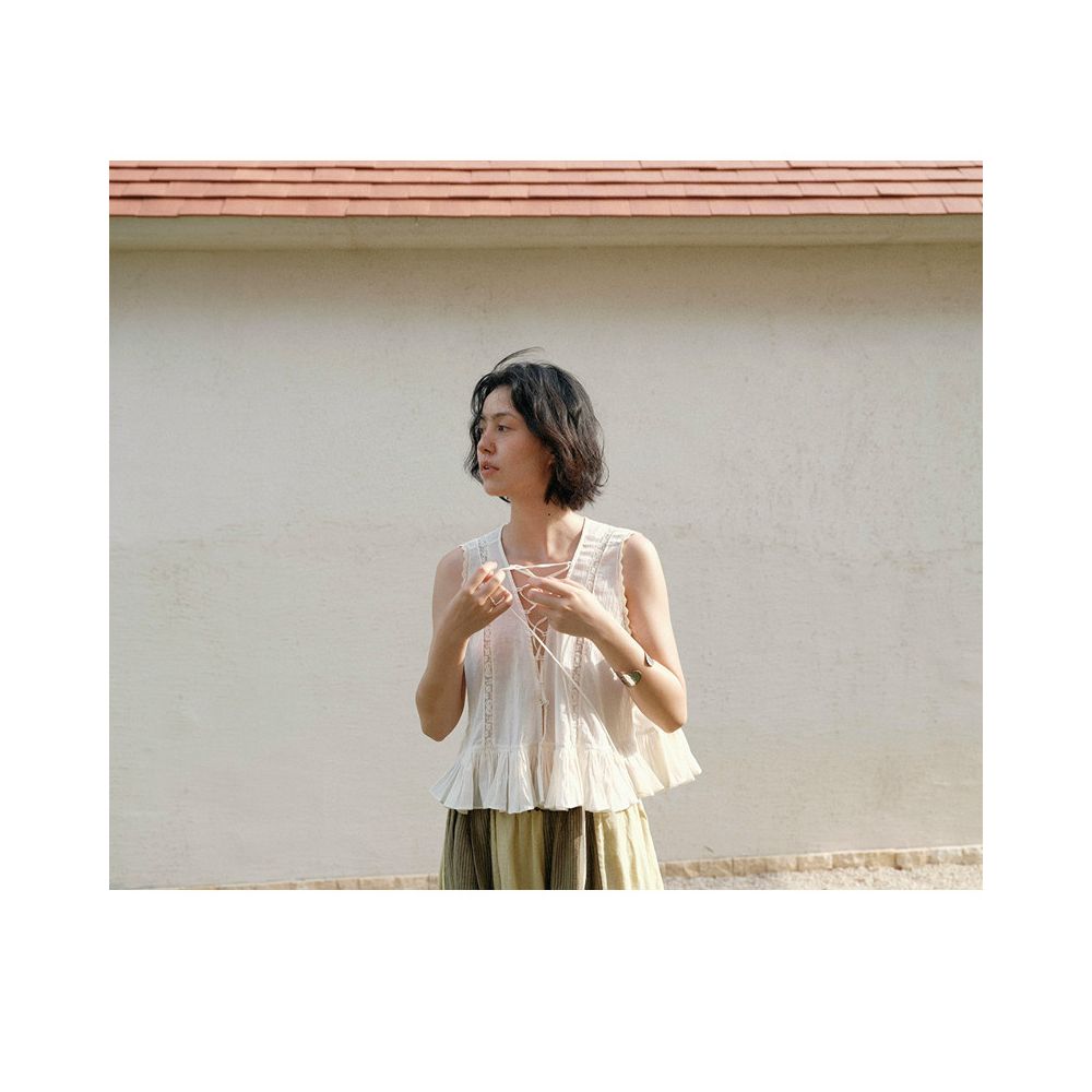 Beerkun Cute Summer Japanese Texture Cotton Handmade Folded French Lace Strap Top image 2