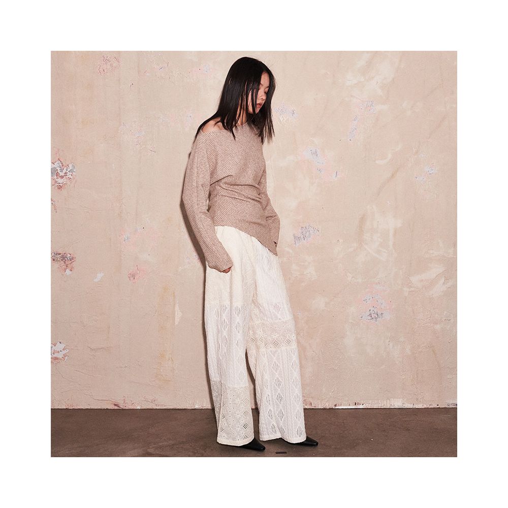 SAME FLOW original niche design white lace straight leg high waisted casual pants hollowed out wide leg pants for women image 2