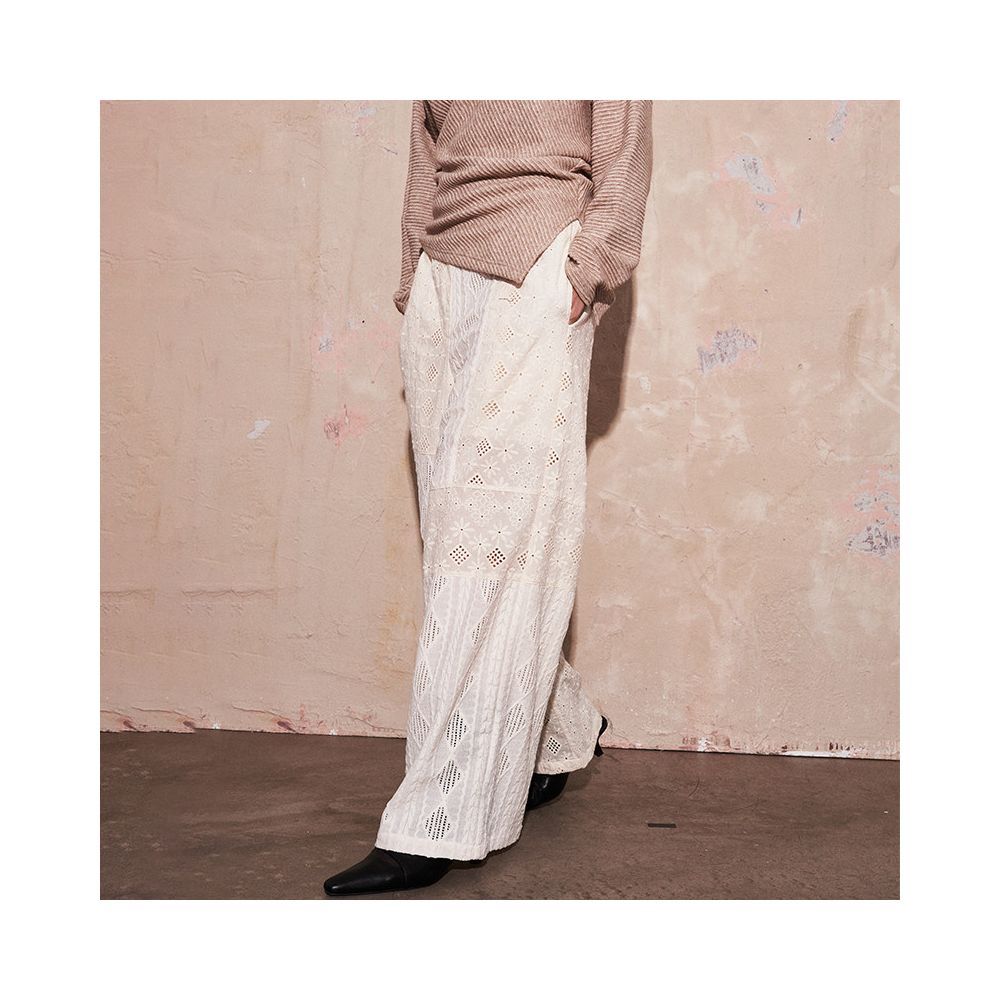 SAME FLOW original niche design white lace straight leg high waisted casual pants hollowed out wide leg pants for women image 3