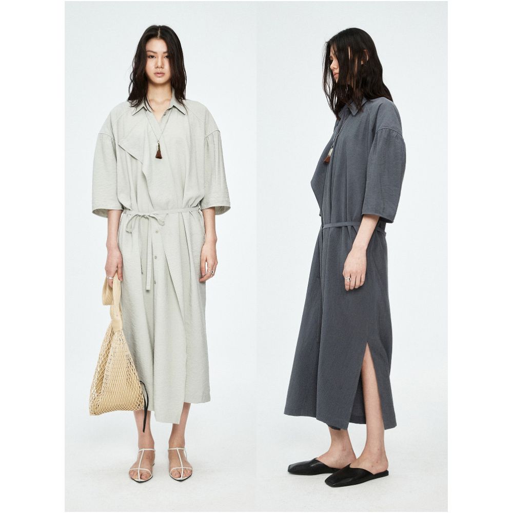 MRS Studios DRY SILK Dry Silk Series Minimally Asymmetric Shirt Collar Strap Short Sleeve Dress image 0