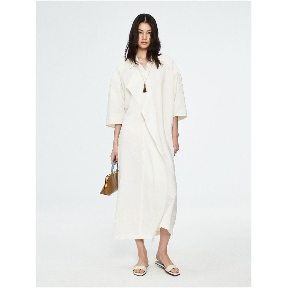 MRS Studios DRY SILK Dry Silk Series Minimally Asymmetric Shirt Collar Strap Short Sleeve Dress image 2