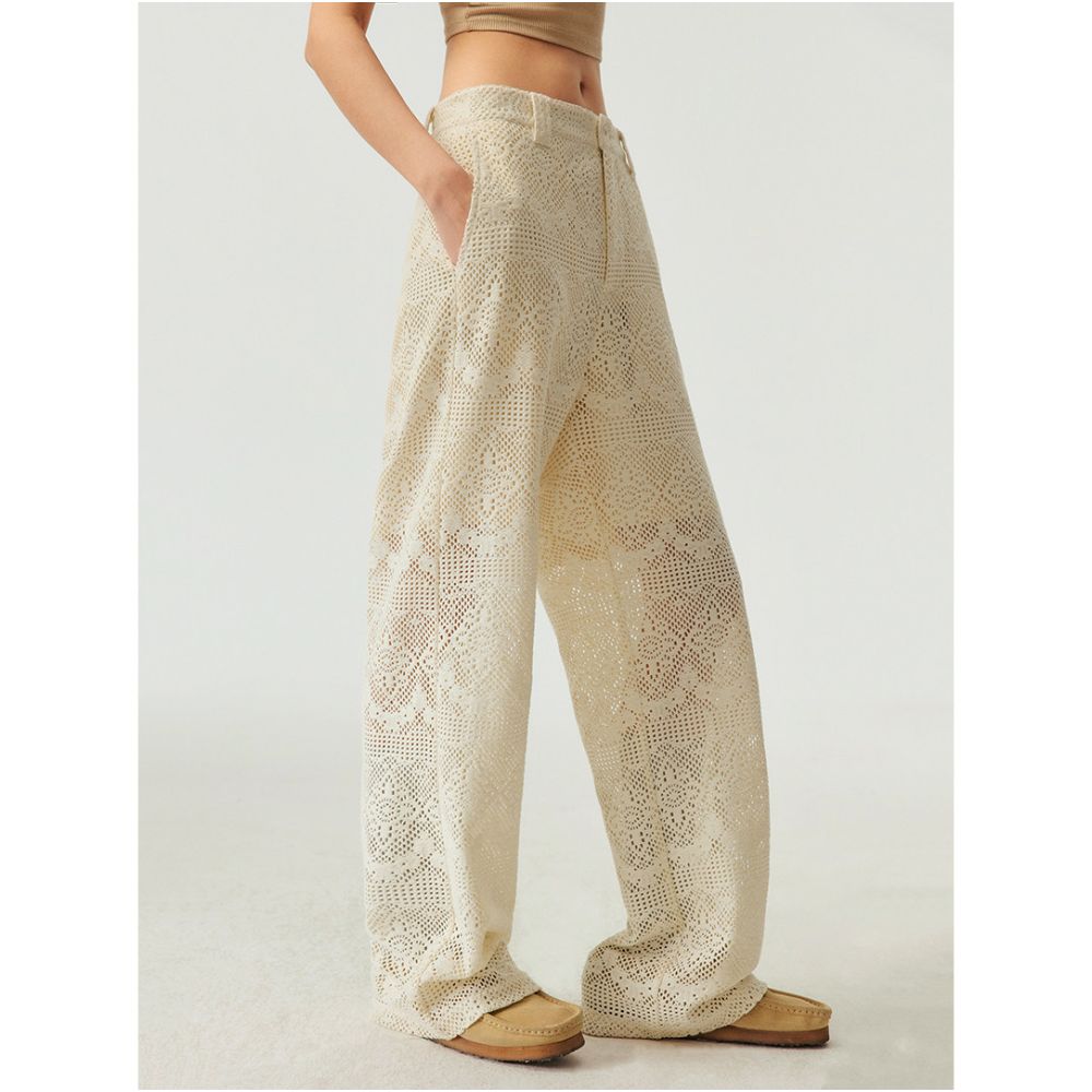 Youthful and energetic wind cotton blend breathable casual pants loose straight leg mid waist casual pants available in beige and black image 0