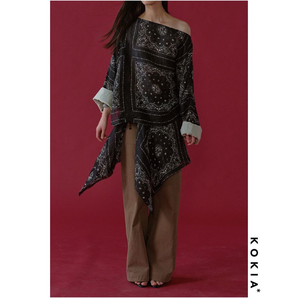 KOKIA Stacking Artifact 100 Ramie Paisley Positioning Printed Side Strap Skirt Curtain Butt Curtain image 4