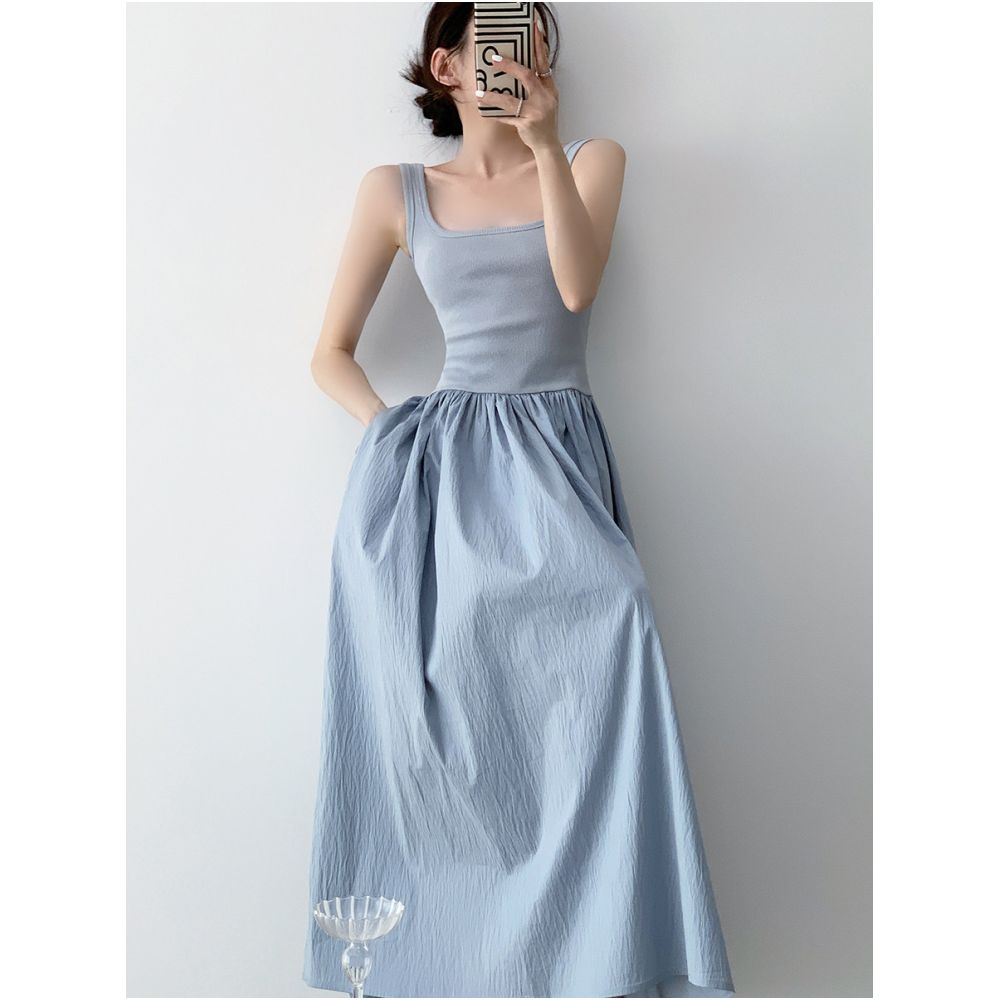 Tach Paola French Knitted Splicing Sleeveless Tank Top Dress for Women s Summer New Large Skirt Long Skirt image 3