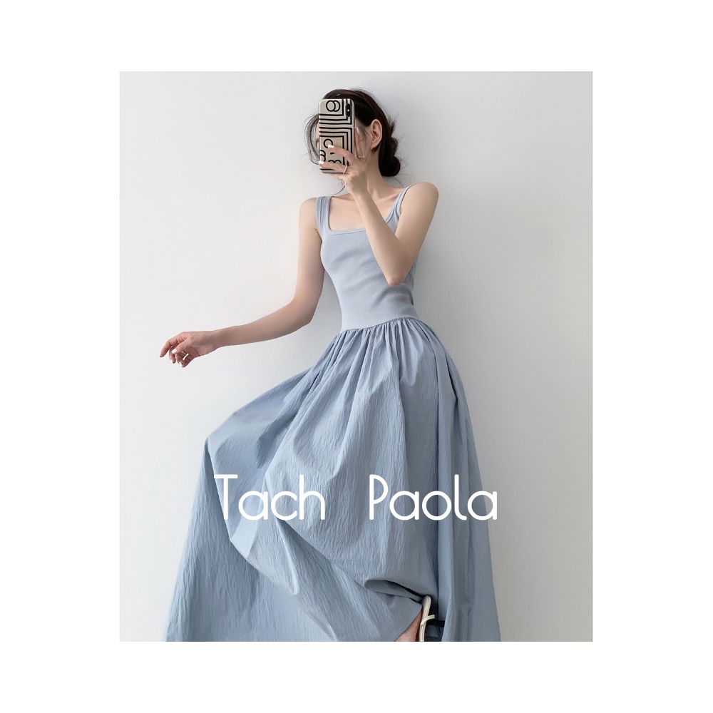 Tach Paola French Knitted Splicing Sleeveless Tank Top Dress for Women s Summer New Large Skirt Long Skirt image 0