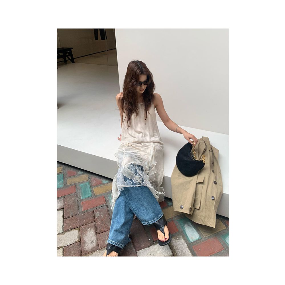 X Rose Queen s temperament mesh camisole dress new heavy industry irregular lace jacquard long skirt for children image 2