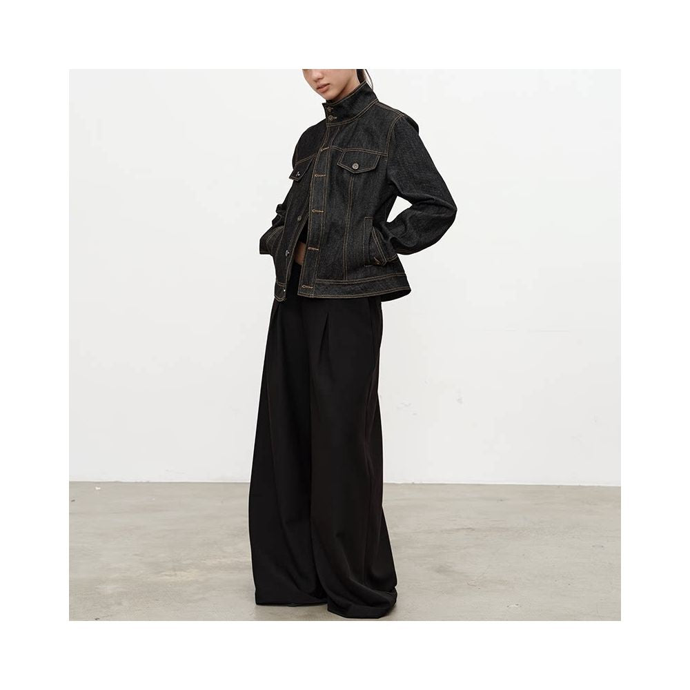 JCAESAR WOMEN diagonal placket waist cinched original cowhide jacket 12oz Danning wide and stylish denim jacket autumn image 3