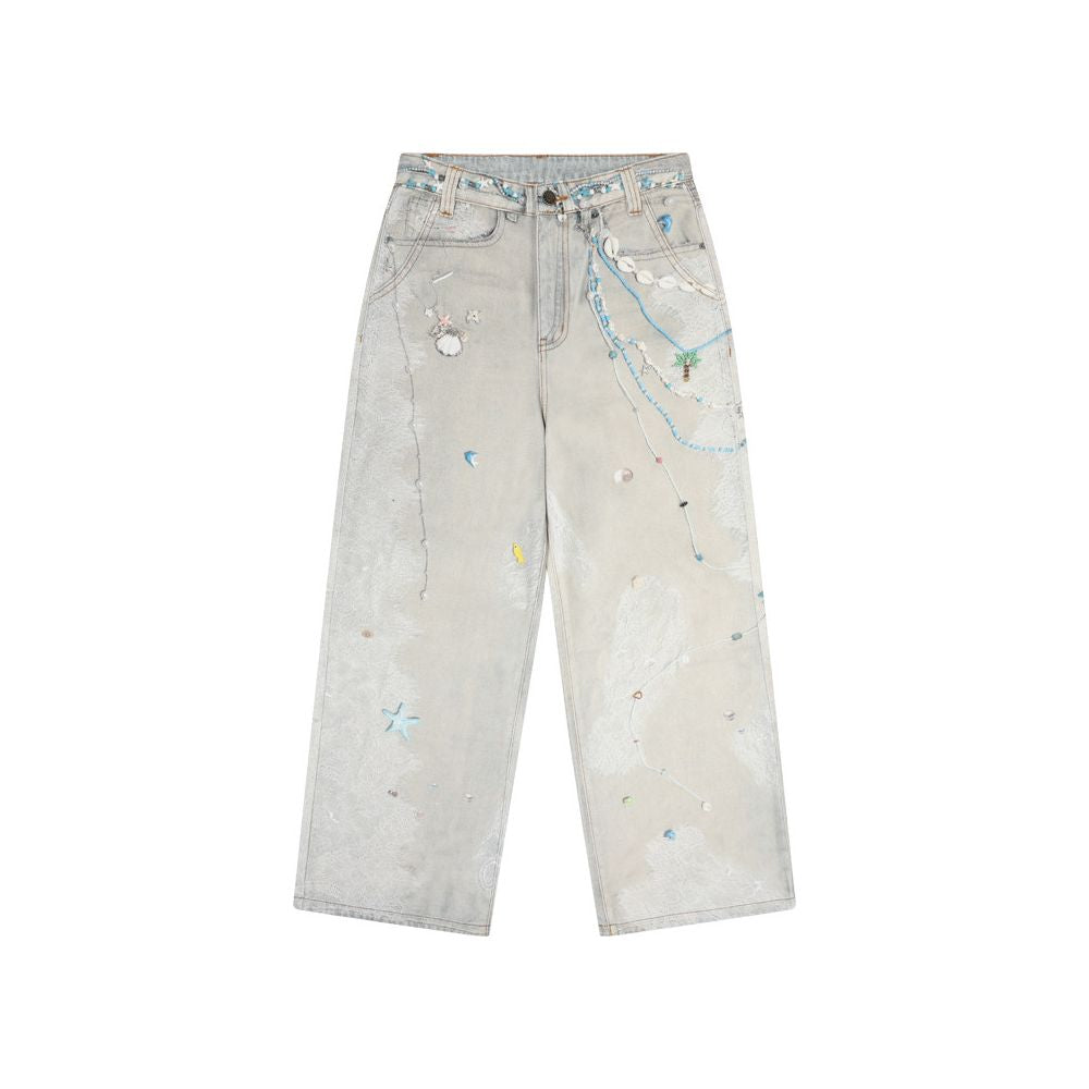 ASAYA6300 – Coastal Embellished Denim Pants 🐚✨