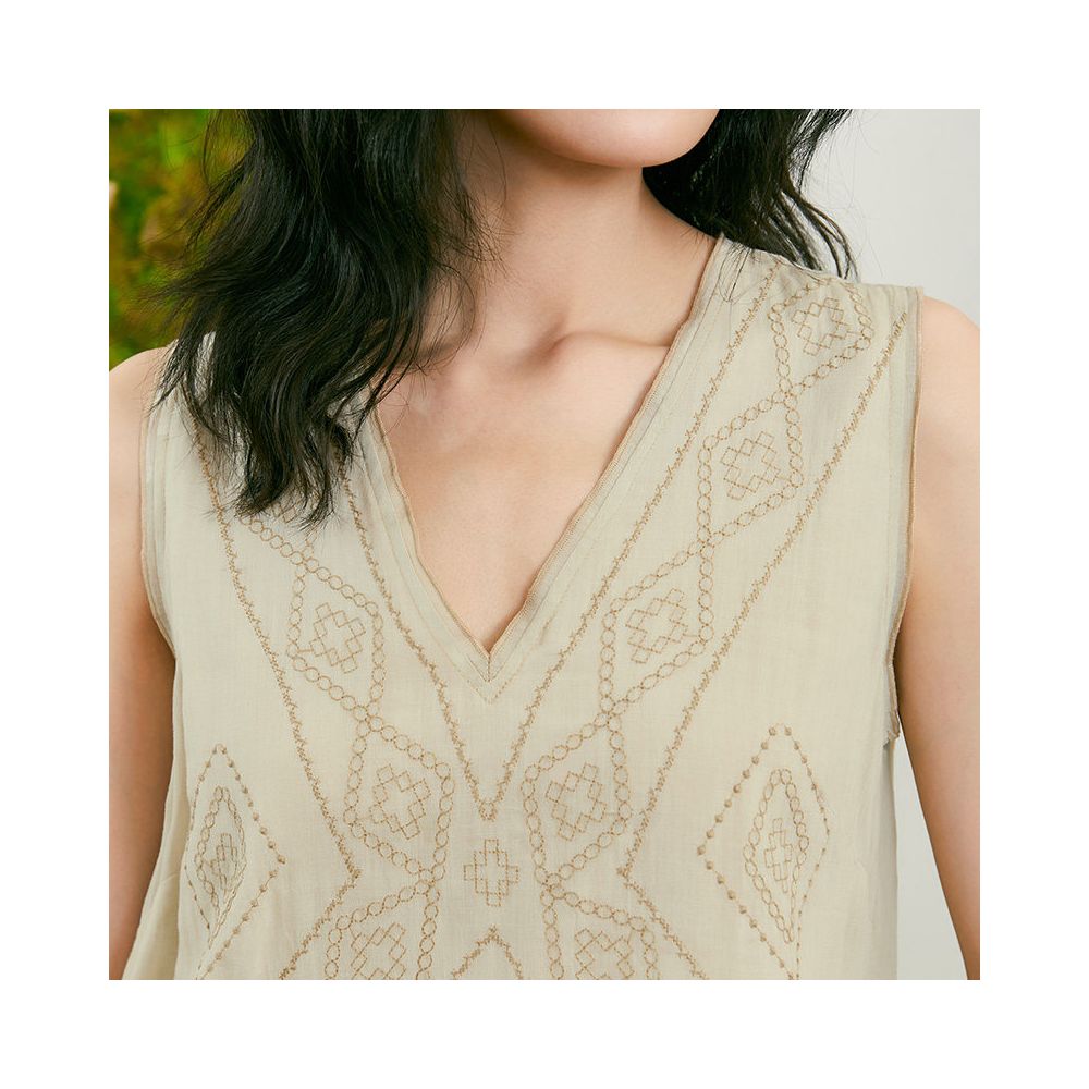 TALASA Ramie Sleeveless Dress Summer 2026 New Embroidered Design V neck Loose and Slim Retro Long Dress image 4