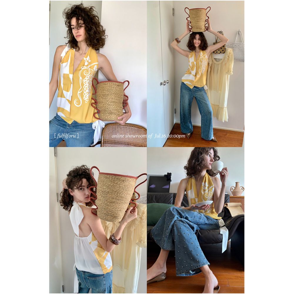FFU Women s 2025 Summer New Fashion High end Tank Top Abstract Printed Irregular Silk Scarf Hanging Neck Top image 2