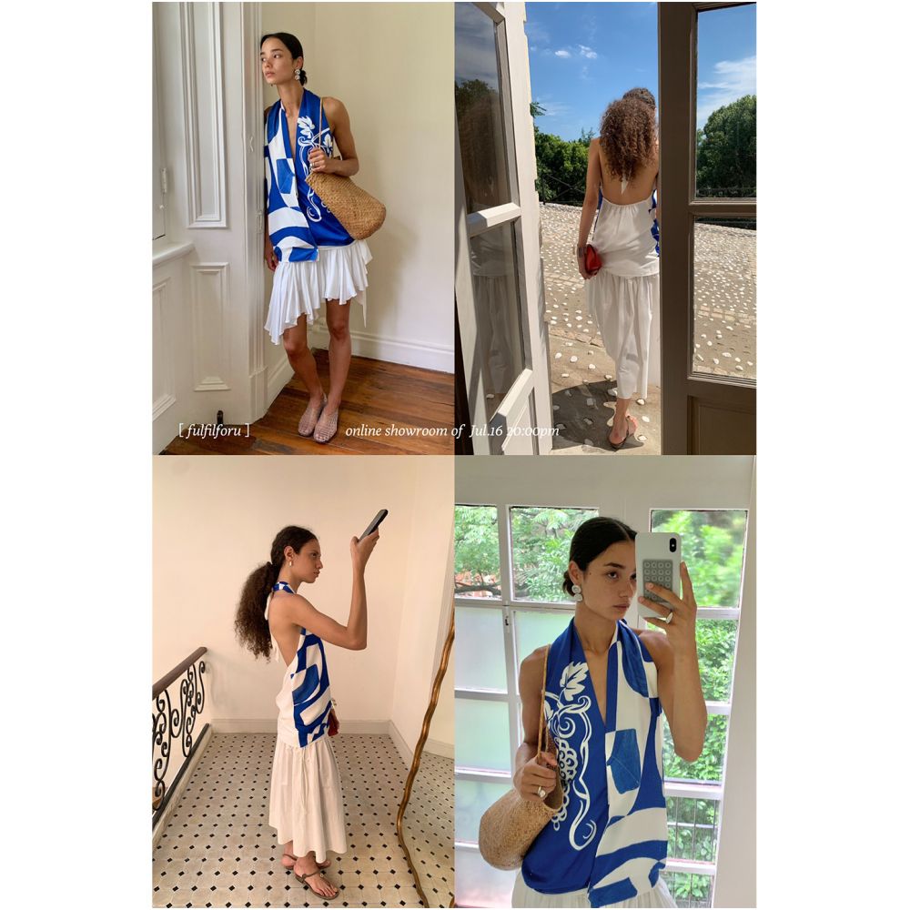FFU Women s 2025 Summer New Fashion High end Tank Top Abstract Printed Irregular Silk Scarf Hanging Neck Top image 3
