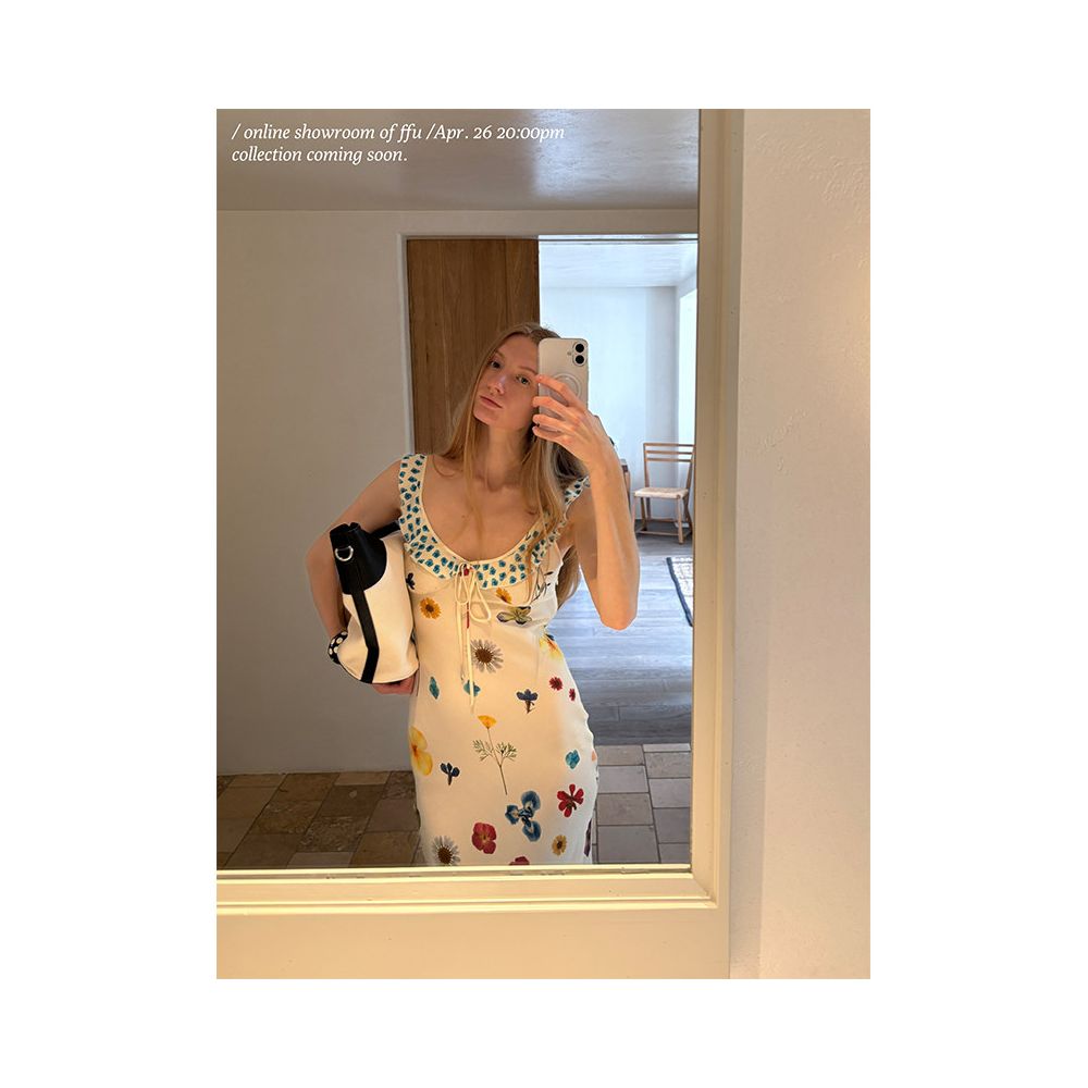French diagonal cut floral suspender long skirt summer H shaped jumpsuit vacation style girls dress image 1