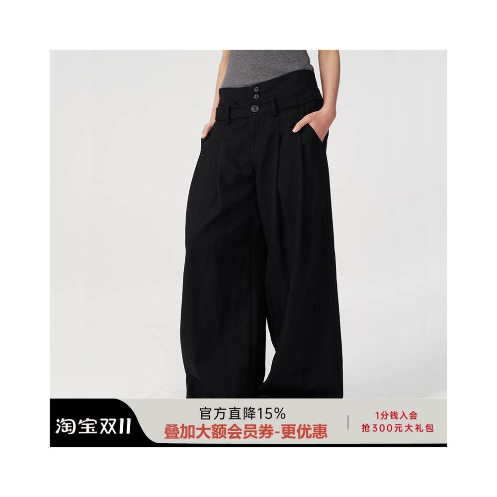 JCAESAR PLEATED PANTS Double Waist Front Insert Bag Folded Pants Women s Casual Wide Legs Laziness image 1