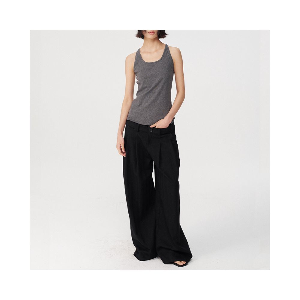 JCAESAR PLEATED PANTS Double Waist Front Insert Bag Folded Pants Women s Casual Wide Legs Laziness image 3