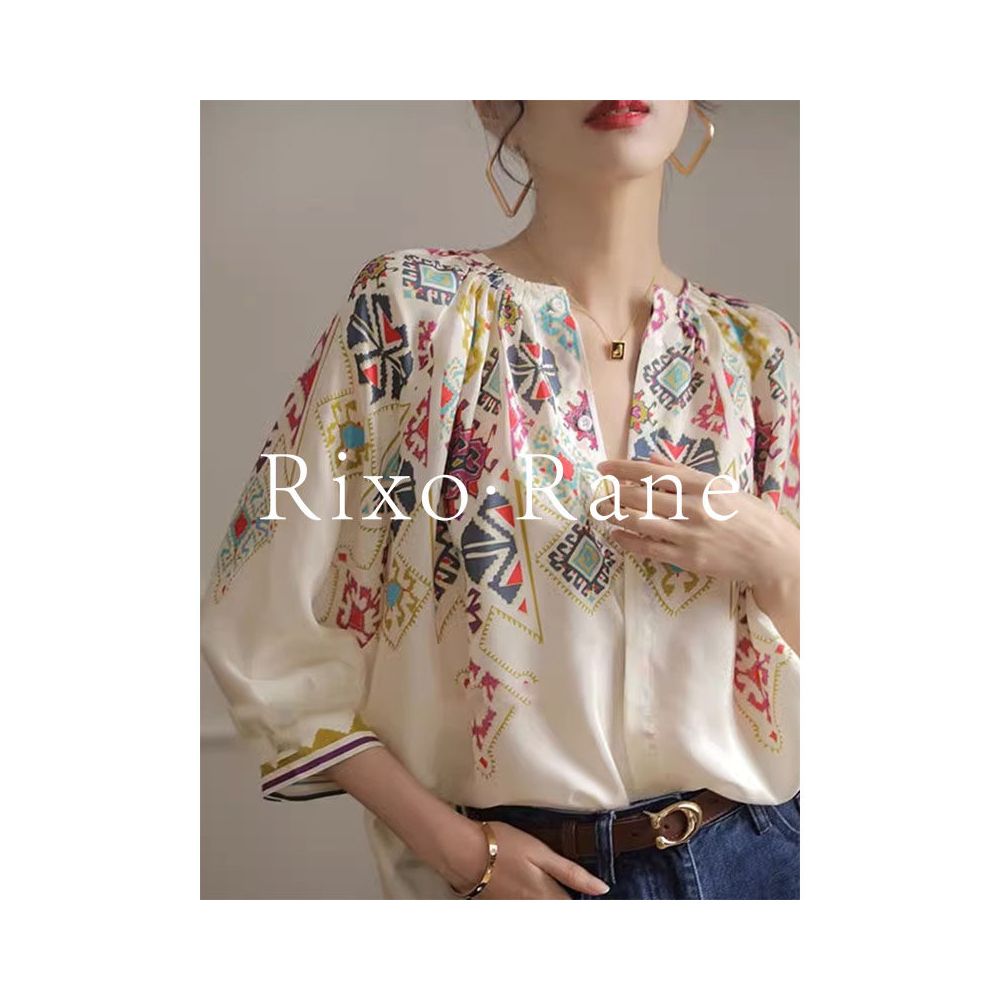 French Rixo Rane comfortable chiffon silk V neck seven quarter sleeved shirt women s summer loose and fashionable printed shirt image 0