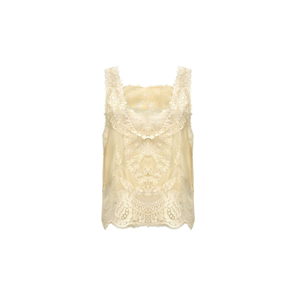 Betty Chow is overweight Exquisite and elegant slimming vintage style Tencel linen lace vest beige black image 5