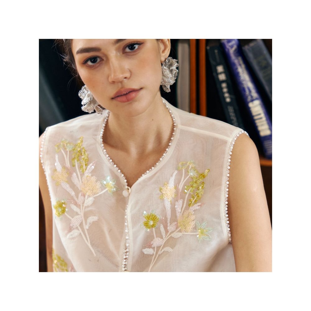 Bettychow new Chinese style silk organza translucent rice white vest Chinese style fashionable and dignified vest image 0