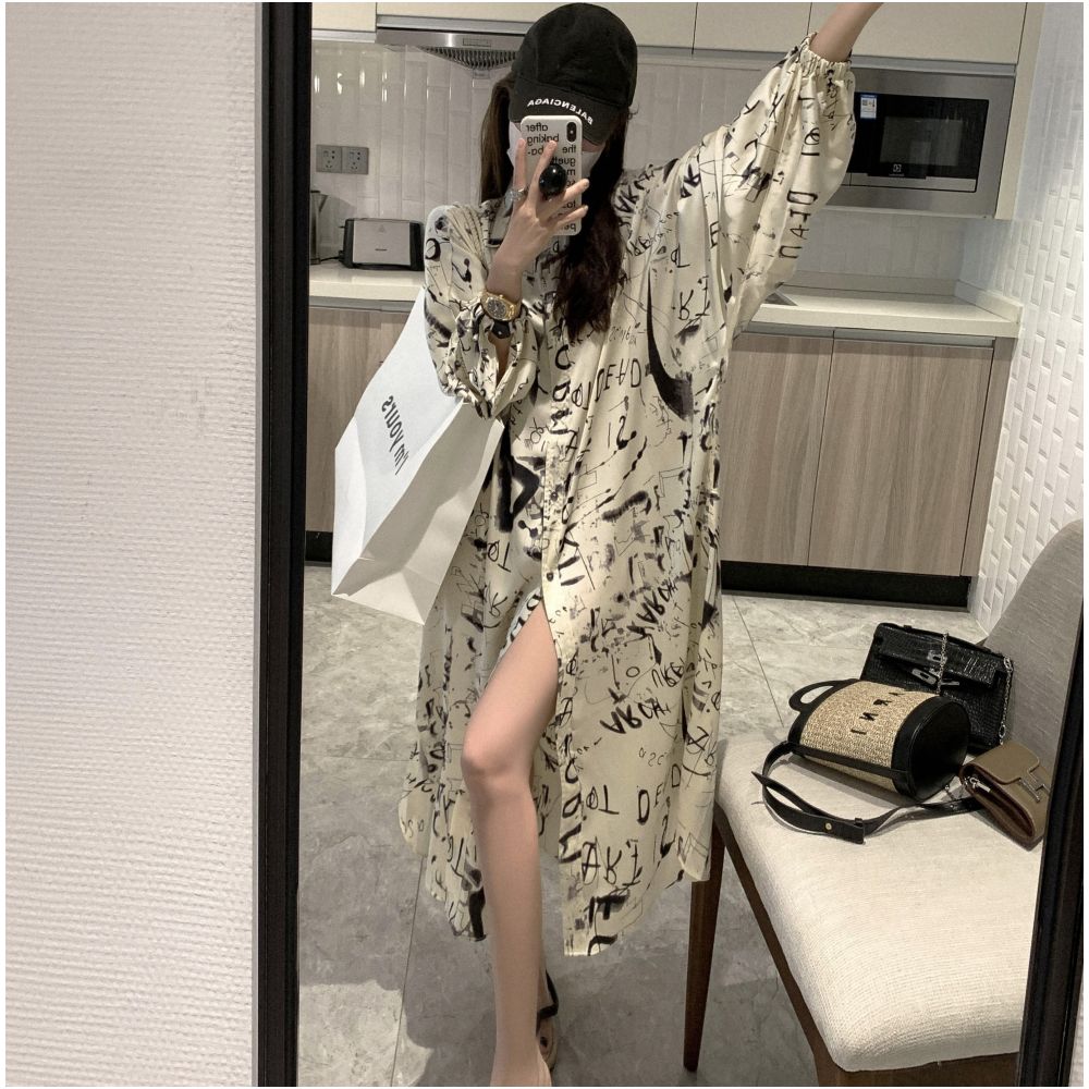Tach Paola French style small fragrance graffiti printed shirt skirt spring and summer niche lazy style long dress for women image 2
