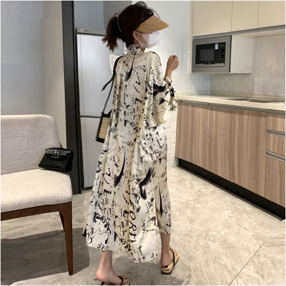 ASAYA6348 – Abstract Ink Shirt Dress 🖤🤍