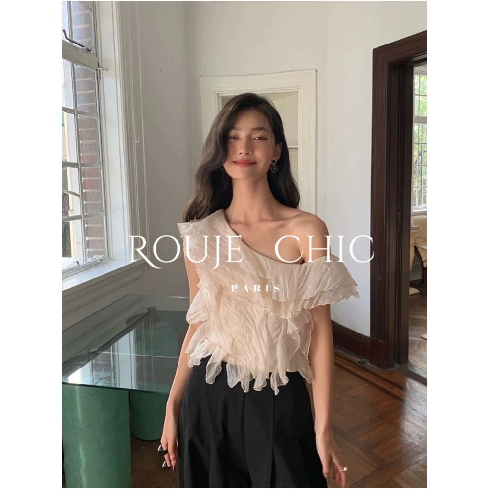 ASAYA6355 – Parisian Ruffle One-Shoulder Top 🤍✨