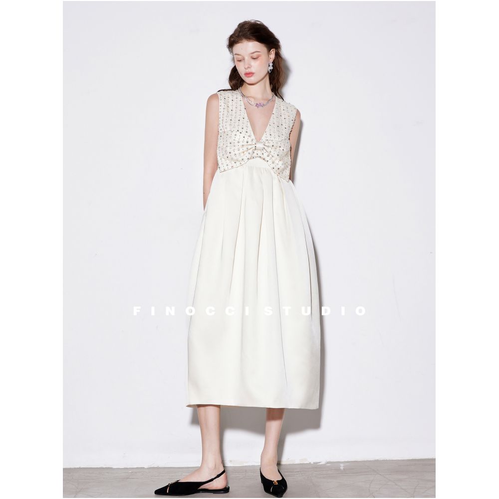 ASAYA6357 – Celeste Crystal Bow Midi Dress ✨🤍