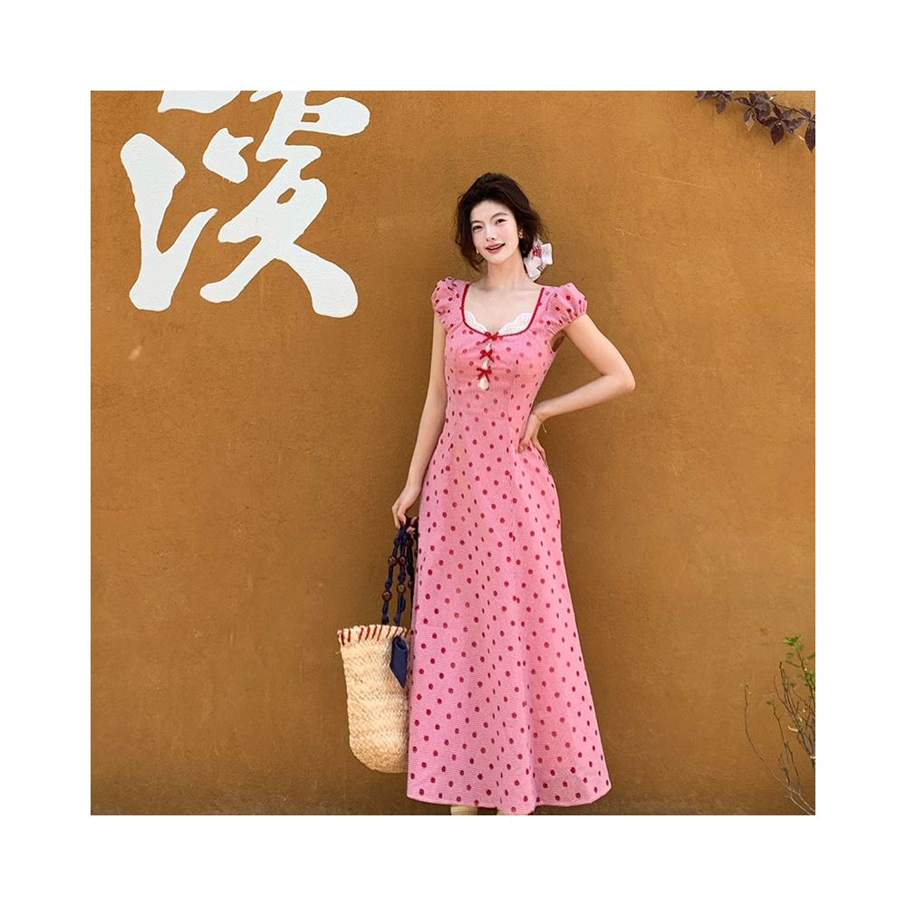 ASAYA6359 – Vintage Cherry Gingham Maxi Dress 🍒❤️