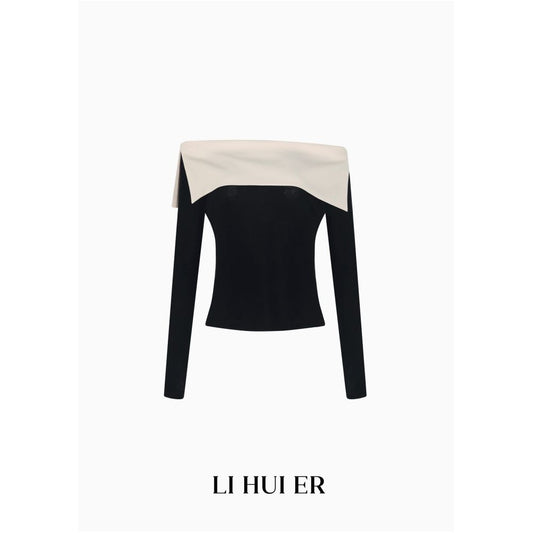 ASAYA6363 – Monochrome Grace Off-Shoulder Top 🖤🤍