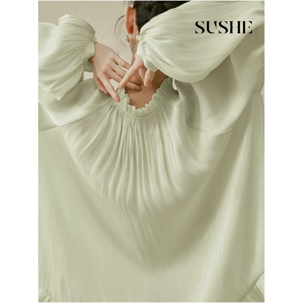 SUSHE s Flowing Philosophy Island Silk Ruffle Collar Lantern Sleeves Ruffle Hem Slimming Chiffon Blouse image 2