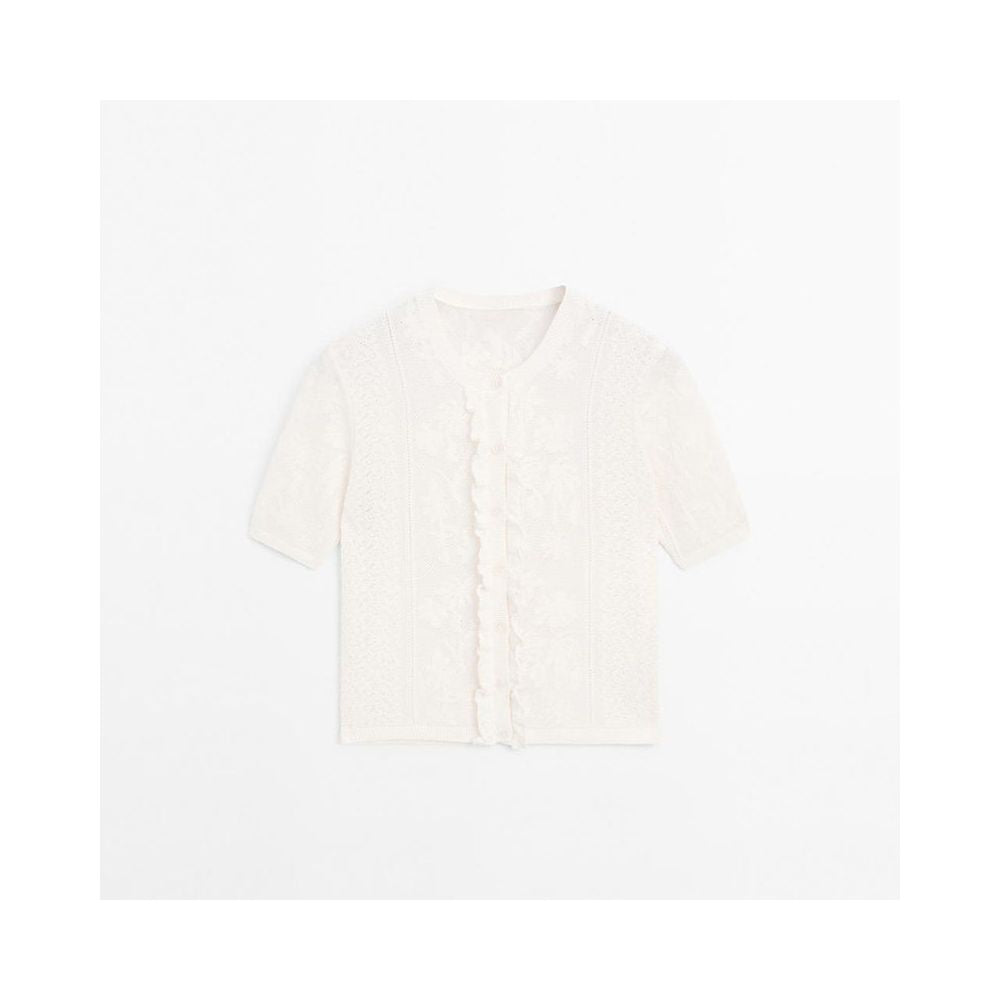 MD women s French romantic white exquisite lace round neck short sleeved knitted cardigan for women 05716677712 image 5