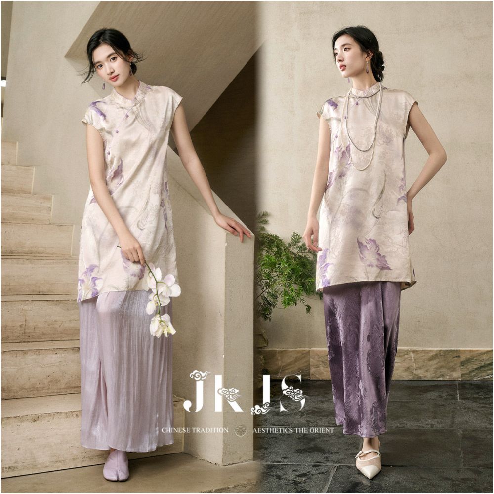 JKJS Fudai Shadow Silk Dress for Women Summer 2026 New Chinese Style Improved Cheongsam Split Short Skirt image 3