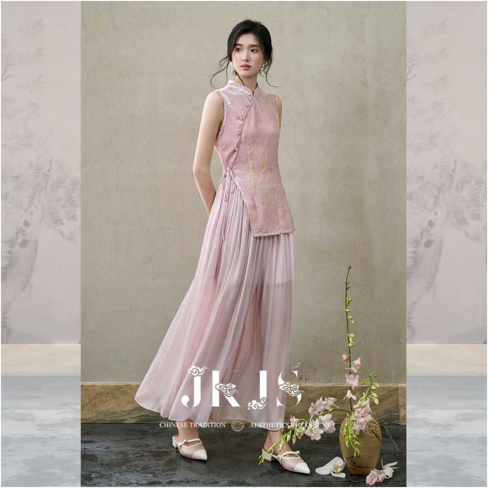 JKJS Miaoyi Zhuo Silk Scissor Flower Slant Collar Buckle Vest Women s Summer Thin Tank Top New Chinese style Horse Clip image 3