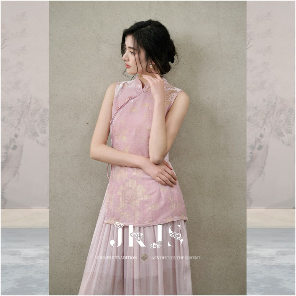 JKJS Miaoyi Zhuo Silk Scissor Flower Slant Collar Buckle Vest Women s Summer Thin Tank Top New Chinese style Horse Clip image 4