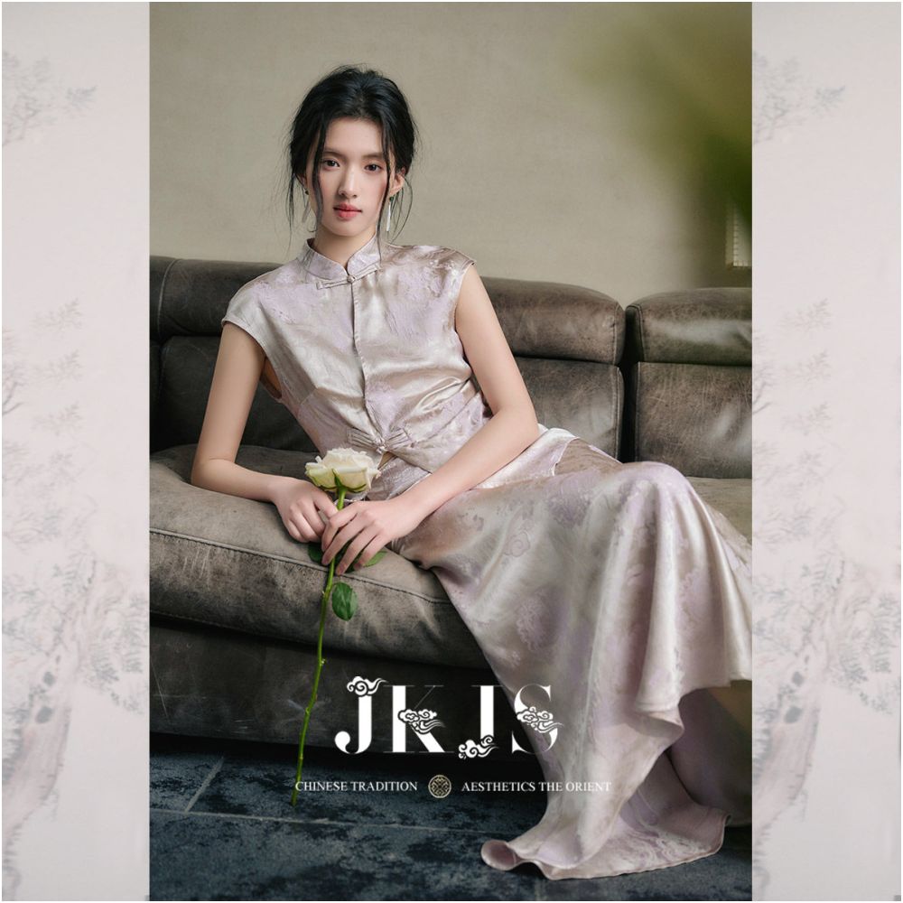 JKJS Flower Trade Style Silk Interwoven Jacquard Buckle Short sleeved T shirt for Women 2026 New Chinese Style Top image 3