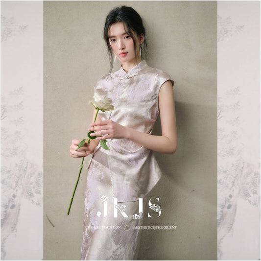 ASAYA6377 – Pearl Mist Cheongsam Top 🌫️🤍✨